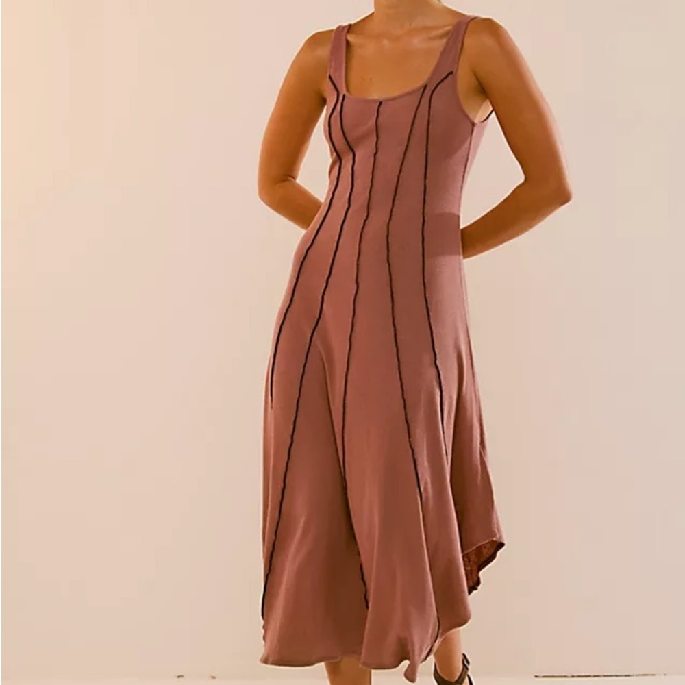 Free people Beach Corrine Midi Sleeveless Mauve Midi Dress Seams Summer FP